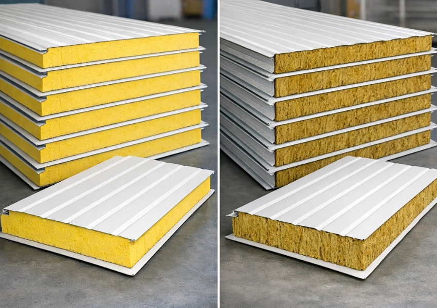 Thermal insulated PUF and rockwool panels for industrial buildings, warehouses, and cold storage.