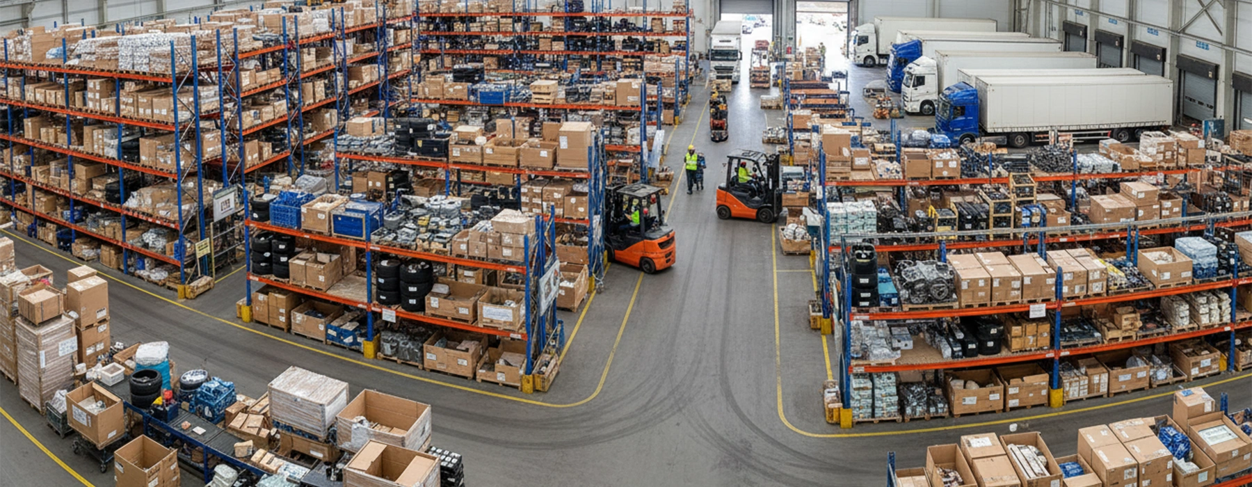 Packed automotive components arranged at an Indian export facility ready for international shipping