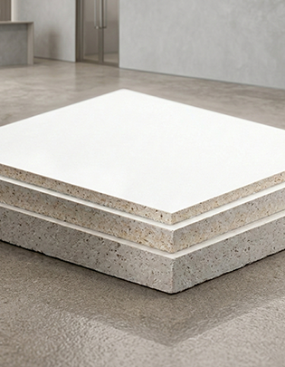 Magnesium oxide FRC board with smooth face used as a fire-rated specialty panel in construction