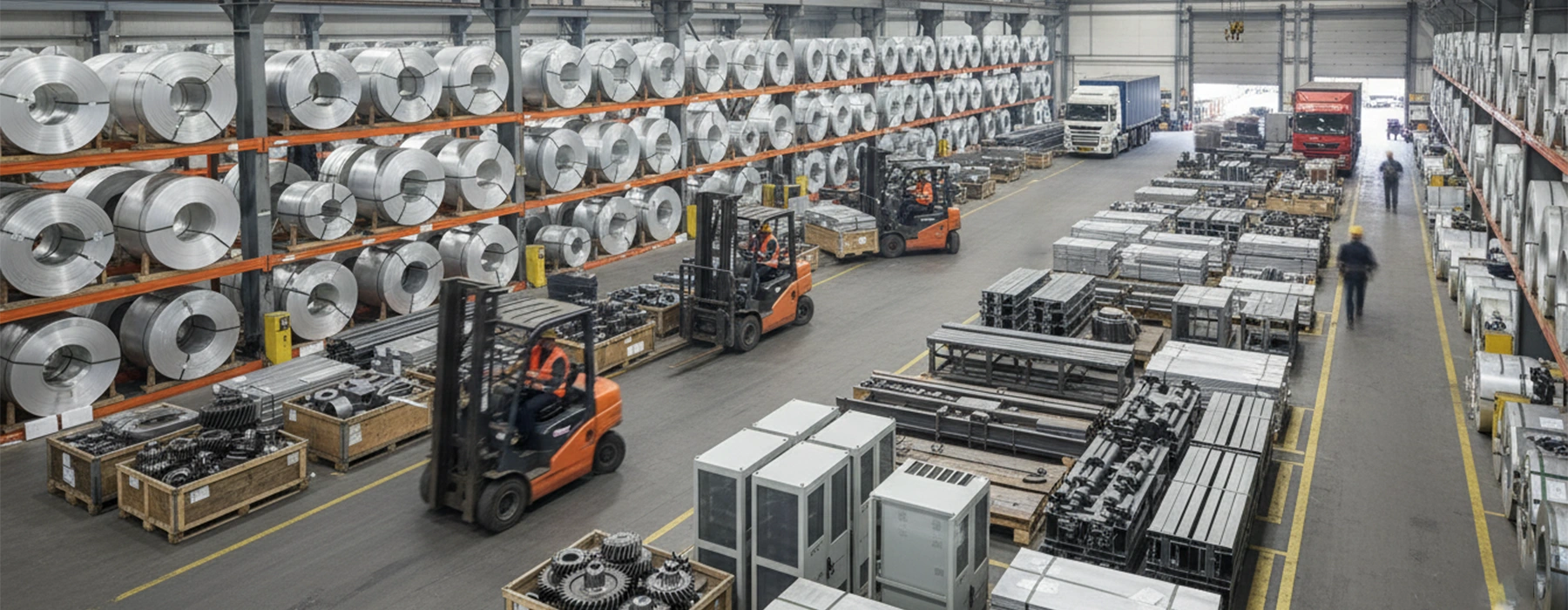 Stacked flat metal sheets ready for export from an Indian sheet metal fabrication facility