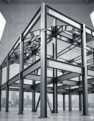 Welded structural steel components including angle brackets and support frames from India